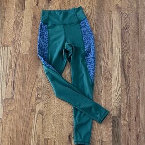 Barre3 Green/Leopard Print Leggings